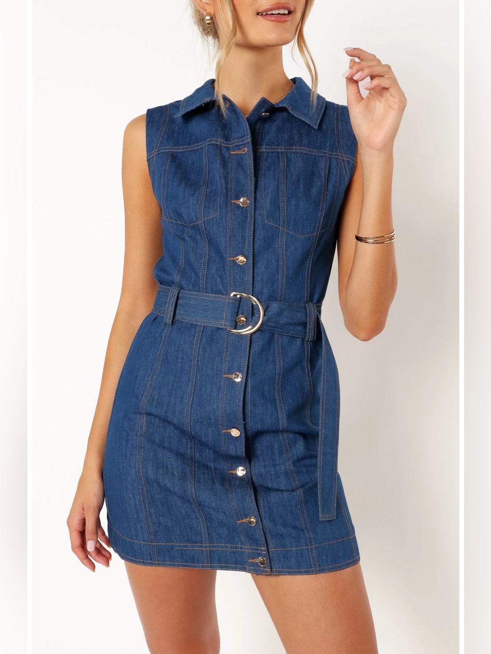 Petal & Pup Parker Sleeveless Denim Mini Shirtdress - Picture 5 of 11